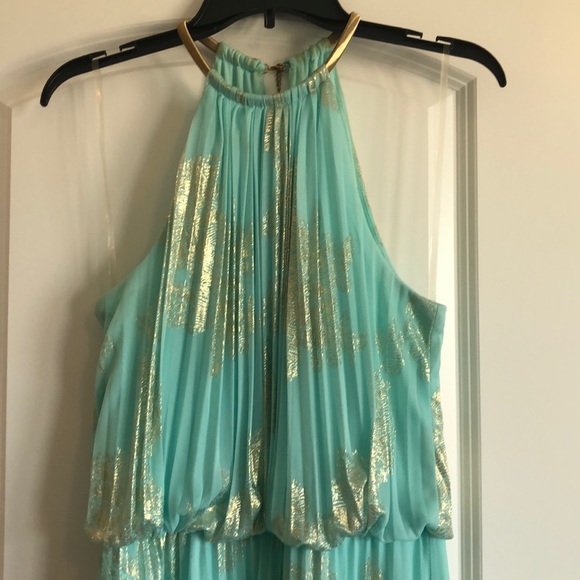 sky blue and gold dress